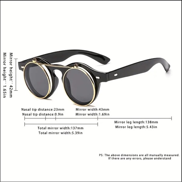 ‼️$7‼️ Round Flip Up Steampunk Gothic Double Layer Glasses, 3 Colors - Picture 4 of 10